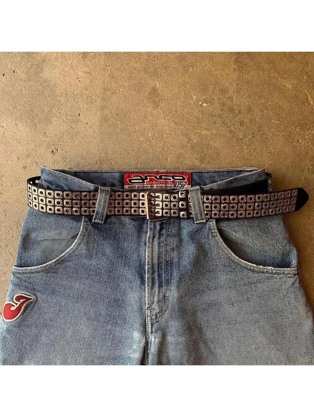 Cyber Grunge y2k 2000s vintage style light silver studded belt. Nice quality